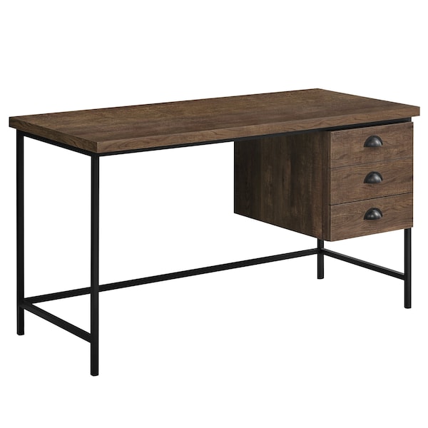 Computer Desk, Home Office, Laptop, Storage Drawers, 55"L, Work, Metal, Laminate, Brown, Black